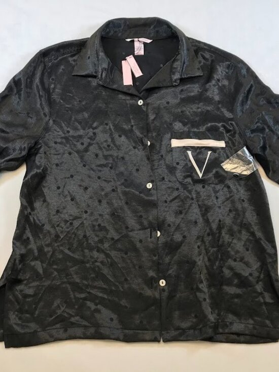 Victoria's Secret Other - NWT Victorias Secret Long Sleeve Polka Dot Pajama Shirt Black Medium